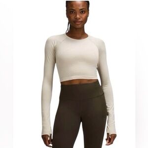 Lululemon Swiftly Tech Cropped Long-Sleeve Shirt 2.0 in Mojave Tan, Sz 4